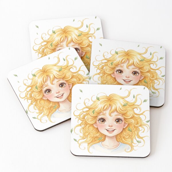 Item preview, Happy Blonde Girl with Swirling Curls and Falling Leaves designed and sold by VibranPalette.