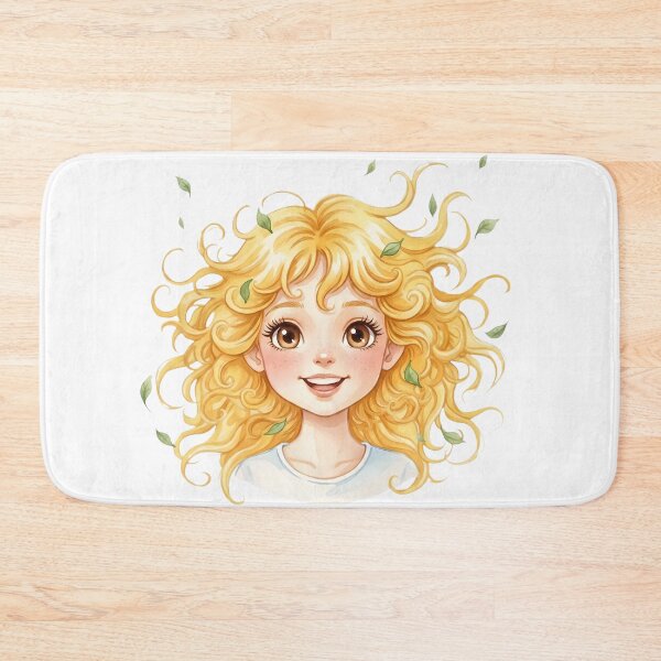 Item preview, Happy Blonde Girl with Swirling Curls and Falling Leaves designed and sold by VibranPalette.