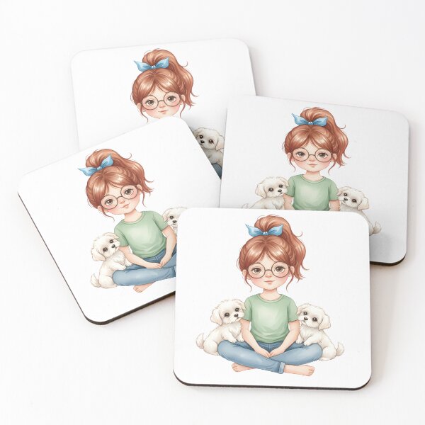 Item preview, Girl with Two Small White Puppies Illustration designed and sold by VibranPalette.