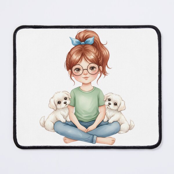 Item preview, Girl with Two Small White Puppies Illustration designed and sold by VibranPalette.