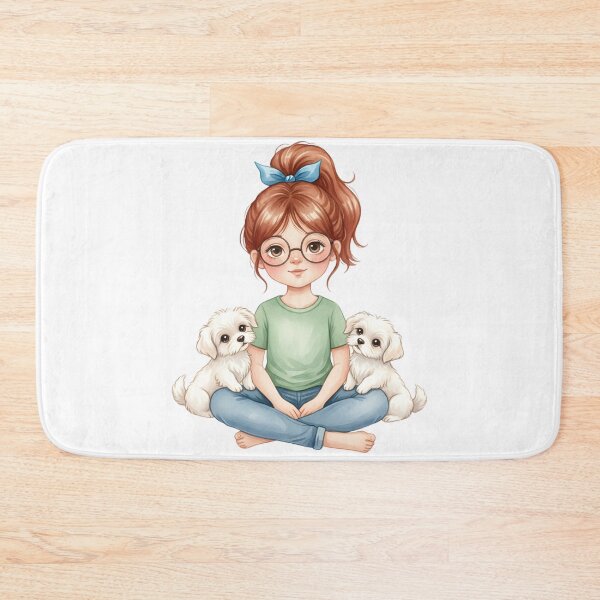 Item preview, Girl with Two Small White Puppies Illustration designed and sold by VibranPalette.