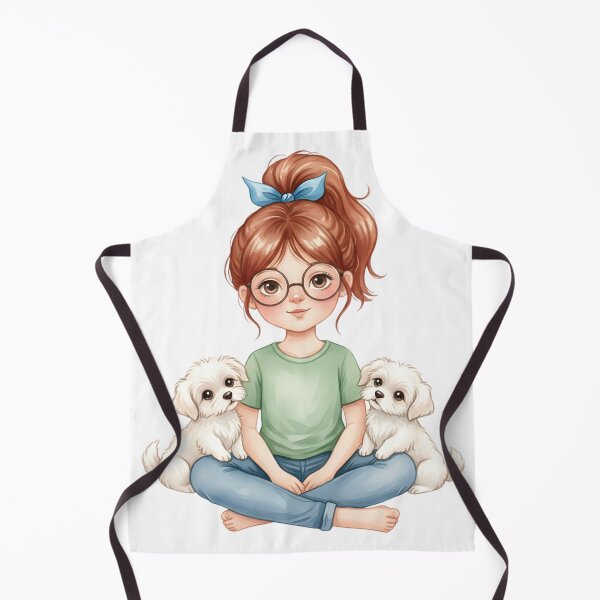 Item preview, Girl with Two Small White Puppies Illustration designed and sold by VibranPalette.