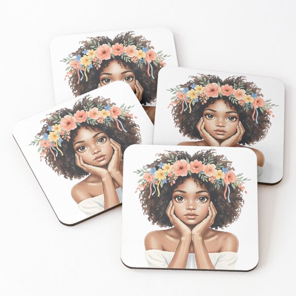 Item preview, Girl with Afro Hair and Flower Crown Illustration designed and sold by VibranPalette.