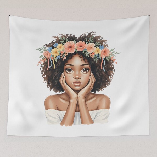 Item preview, Girl with Afro Hair and Flower Crown Illustration designed and sold by VibranPalette.