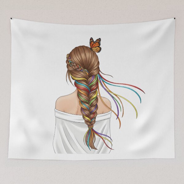 Item preview, Braided Hair with Colorful Ribbons and Butterfly designed and sold by VibranPalette.