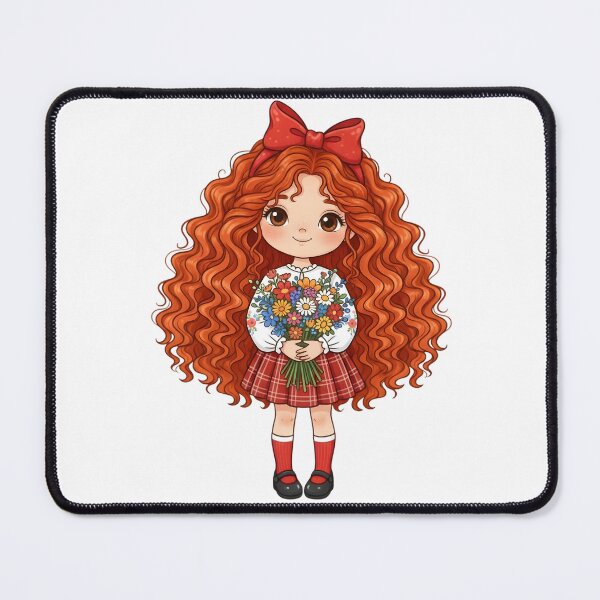 Item preview, Cute Redhead Girl with Flower Bouquet Illustration designed and sold by VibranPalette.