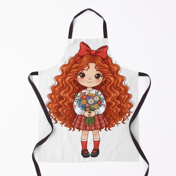 Item preview, Cute Redhead Girl with Flower Bouquet Illustration designed and sold by VibranPalette.