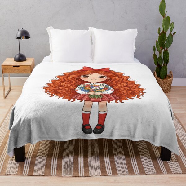 Item preview, Cute Redhead Girl with Flower Bouquet Illustration designed and sold by VibranPalette.