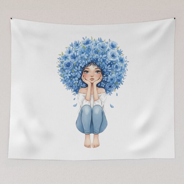 Item preview, Girl with Blue Flower Afro Illustration designed and sold by VibranPalette.