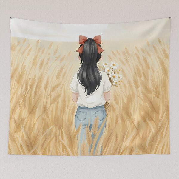 Item preview, Girl with Flowers in Wheat Field - Back View designed and sold by VibranPalette.