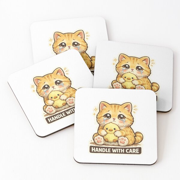Aperçu de l'œuvre À manipuler avec précaution. Autocollant chaton mignon qui pleure. Doux. Design chat pour la santé mentale. créée et vendue par MrDev.