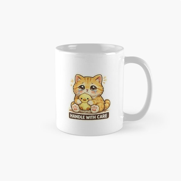 Aperçu de l'œuvre À manipuler avec précaution. Autocollant chaton mignon qui pleure. Doux. Design chat pour la santé mentale. créée et vendue par MrDev.