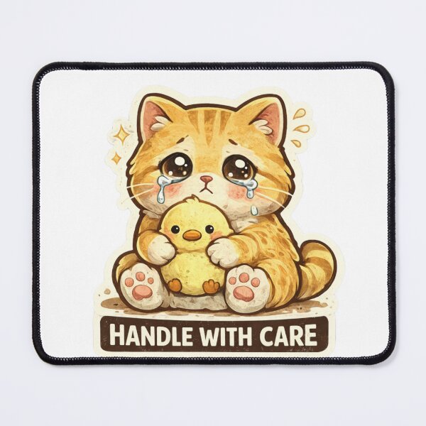 Item preview, Handle With Care Cute Crying Kitten Sticker Soft Mental Health Cat Design designed and sold by MrDev.