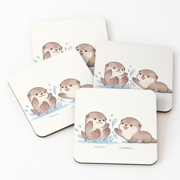 Item preview, Cute Kawaii Otters Splashing – Adorable Baby Otter Illustration designed and sold by soletstudio.