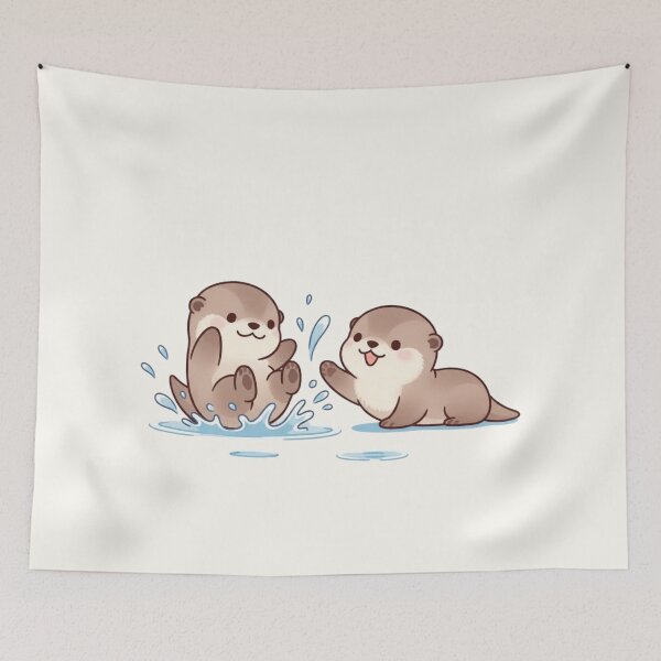 Item preview, Cute Kawaii Otters Splashing – Adorable Baby Otter Illustration designed and sold by soletstudio.