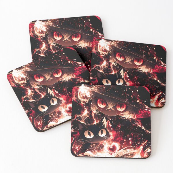 Item preview, Kawaii Gothic Black Cat Witch Casting Blazing Fire Spell with Burning Grimoire in Dark Fantasy Anime Style designed and sold by DonaldWaltersxx.