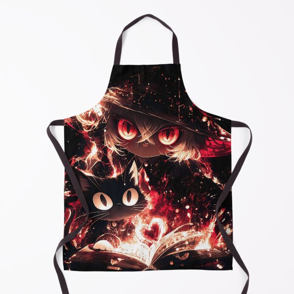 Item preview, Kawaii Gothic Black Cat Witch Casting Blazing Fire Spell with Burning Grimoire in Dark Fantasy Anime Style designed and sold by DonaldWaltersxx.