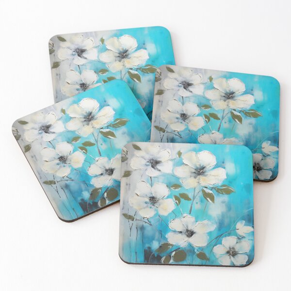 Item preview, Grunge White Flowers On Sky Blue Digital Art designed and sold by DEC02.