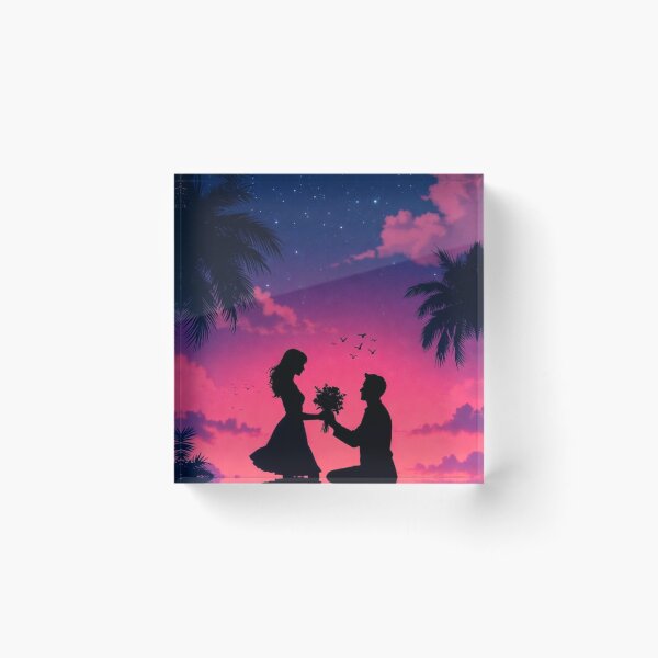 Item preview, Starry Beach Proposal – Romantic Silhouette Love Art designed and sold by PixelVibe782.