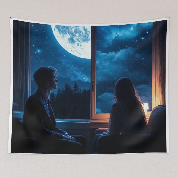 Item preview, Under the Same Moon – Romantic Split Night Art designed and sold by PixelVibe782.