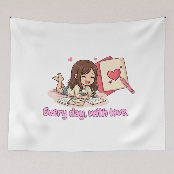 Item preview, Every Day With Love – Cute Valentine Letter Girl Illustration designed and sold by Beeform.