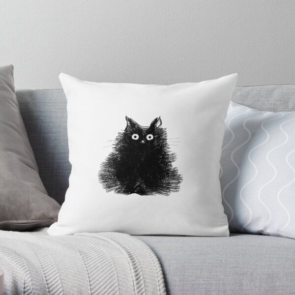 Black Cat Drawing - Duster Throw Pillow
