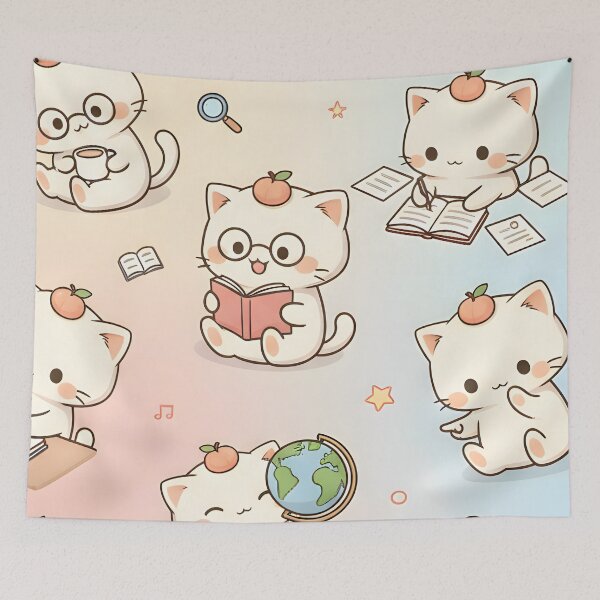 Item preview, Moku the Cat – Study Time Kawaii Pattern designed and sold by HelloMoku.