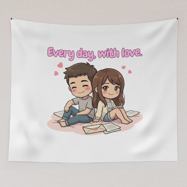Item preview, Every Day With Love – Cute Couple Valentine Illustration | Romantic Letter Art designed and sold by Beeform.