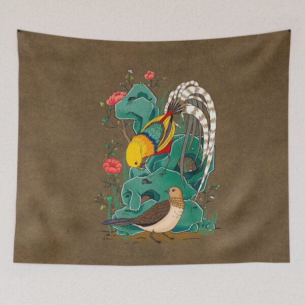 Item preview, Velvet Woods: Golden Pheasants on Deep Umber Background designed and sold by QamarART Paintings.