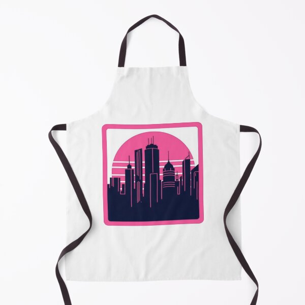 Item preview, Neon Pink Retro City Skyline Silhouette Badge With Sunset Stripes and Futuristic Skyscrapers designed and sold by KanDa-Shop.