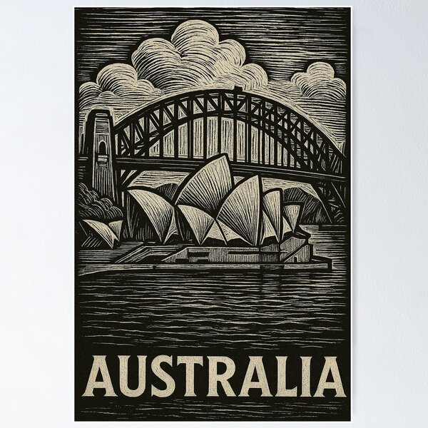 Item preview, Australia Linocut Style  designed and sold by Thistle-TShop.