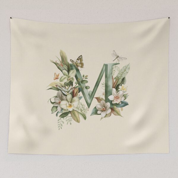 Item preview, Elegant Botanical Letter M Monogram – Floral Orchid & Butterfly Illustration | Nature-Inspired Aesthetic Decor designed and sold by AmenAlways.