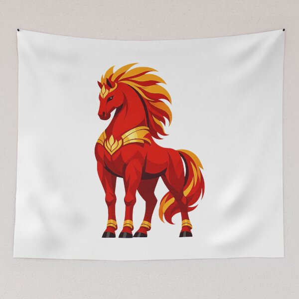 Item preview, Regal Fire Horse Zodiac Warrior – Red and Gold Flame Stallion Art designed and sold by Vendeloc.