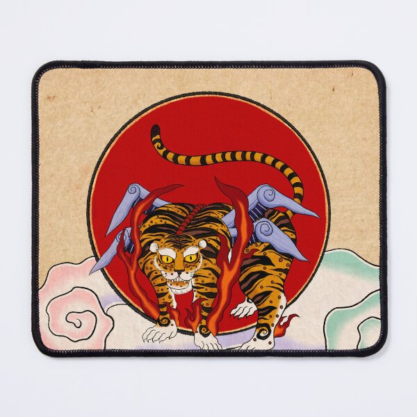 Artikelvorschau, Himmlisches Gebrüll: Der goldene fliegende Tiger und die strahlende Sonne entworfen und verkauft von QamarART Paintings.