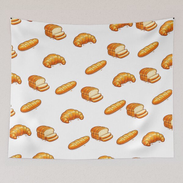 Item preview, Cute Cartoon Bread Pattern – Croissant, Baguette & Loaf Seamless Food Design designed and sold by emmavdh.