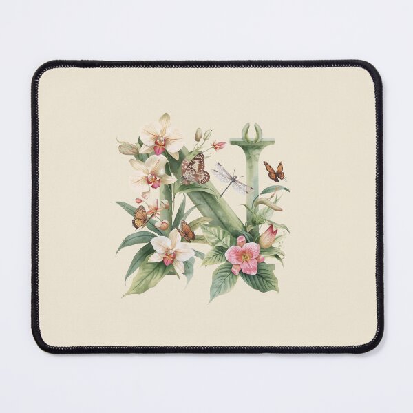 Item preview, Elegant Botanical Letter N Monogram – Floral Orchid & Butterfly Illustration | Nature-Inspired Aesthetic Decor designed and sold by AmenAlways.