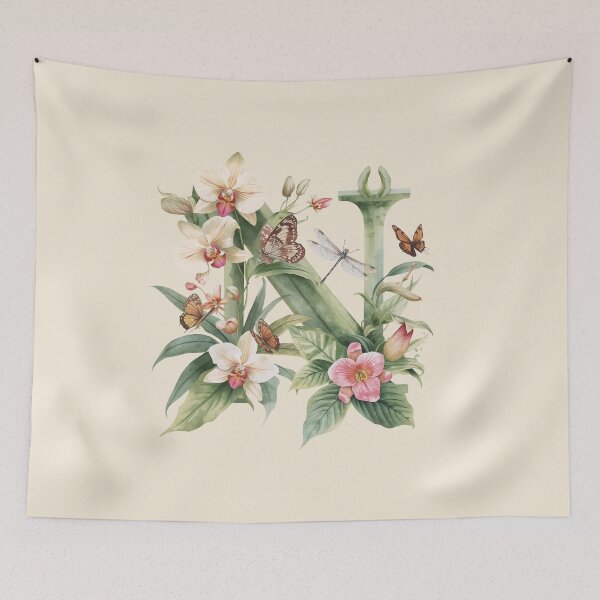 Item preview, Elegant Botanical Letter N Monogram – Floral Orchid & Butterfly Illustration | Nature-Inspired Aesthetic Decor designed and sold by AmenAlways.