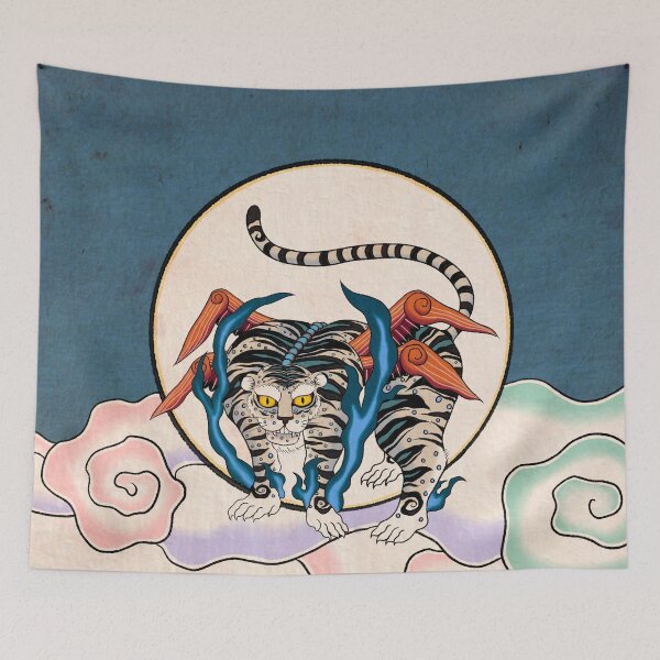 Item preview, Celestial Nocturne: The White Flying Tiger and the Silver Moon  designed and sold by QamarART Paintings.