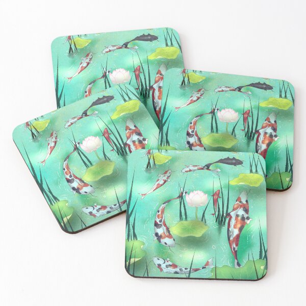 Item preview, Azure Abundance: Nine Koi Fish in Mint Turquoise Waters designed and sold by QamarART Paintings.