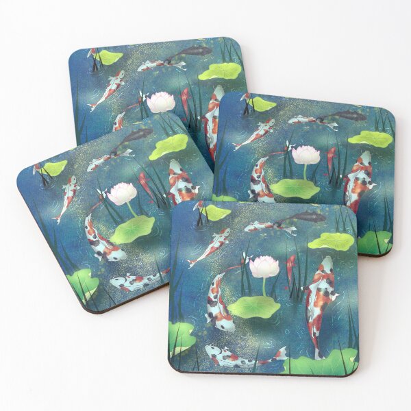 Item preview, Deep Ocean Fortune: Nine Koi Fish in Prussian Blue Waters  designed and sold by QamarART Paintings.