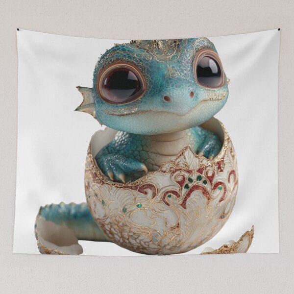 Item preview, Cute Baby Dragon Hatching - Elegant Golden Easter Egg Fantasy Art designed and sold by Hakubiya.
