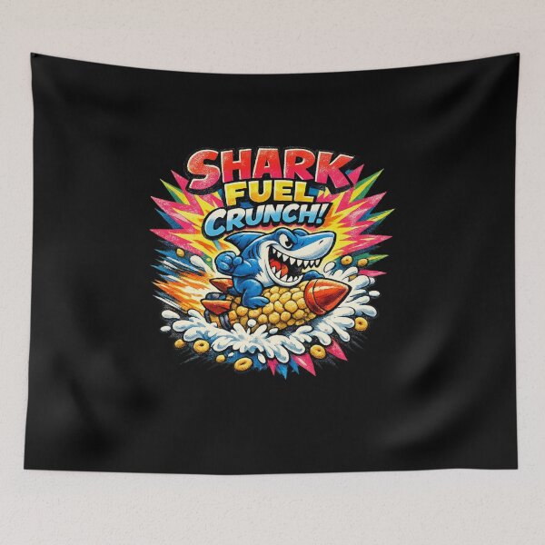 Item preview, Shark Fuel Crunch – 90s Cartoon Cereal Parody Shark Mascot Retro Graphic Tee designed and sold by JonelCrafts.