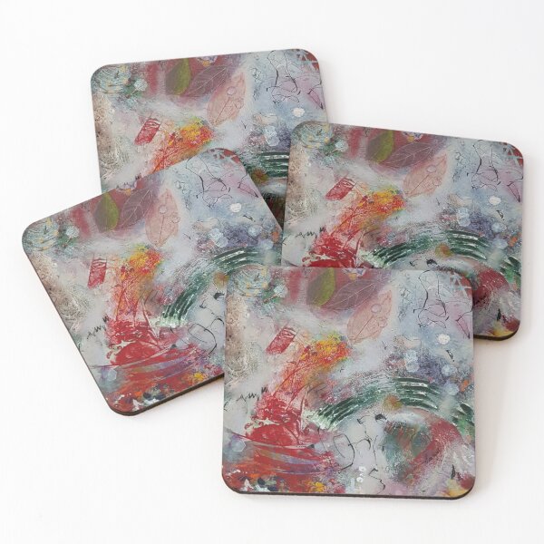 Item preview, Textured abstract of red, green and white with collage designed and sold by Royalharvest.