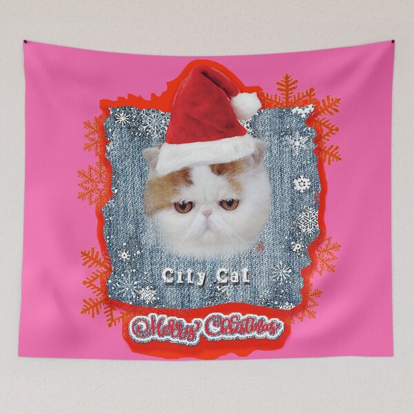 Item preview, Merry Christmas - Denim Flag Ragdoll City Cat (ACCI) designed and sold by VanyssaGraphics.