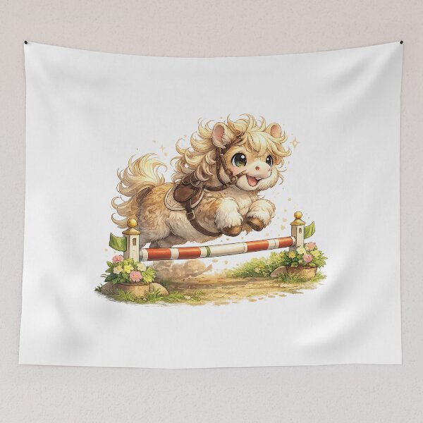 Item preview, Happy Fluffy Pony Jumping a Hurdle designed and sold by SpicyWind.