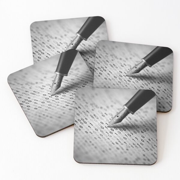 Item preview, Binary Code Writing Illustration – Black and White Coding Art with Fountain Pen designed and sold by WordPlayStudio.