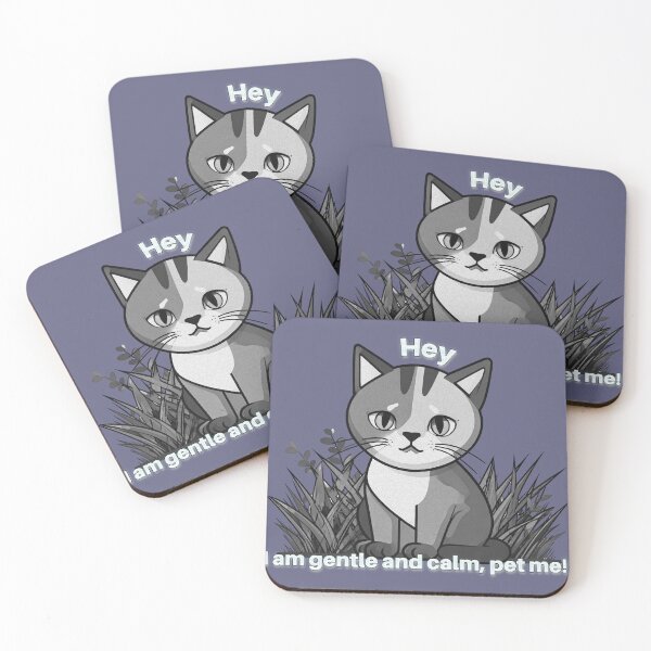 Item preview, Kind and Calm Cat, “Hey _ I am gentle and calm, pet me!” B&W designed and sold by Alan-David.