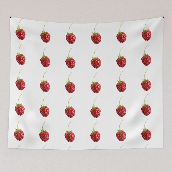 Item preview, Red raspberry hanging from its stem on a plain background during daylight designed and sold by Ms. Iryna.