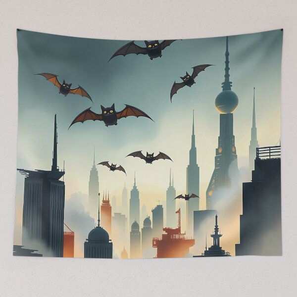 Item preview, Bats Over Foggy Cityscape designed and sold by cuprum.