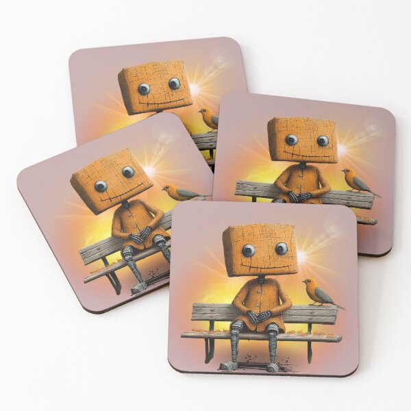 Item preview, Cute Wooden Robot with Bird at Sunset – Whimsical Fantasy Character Art designed and sold by ChenEngEng.
